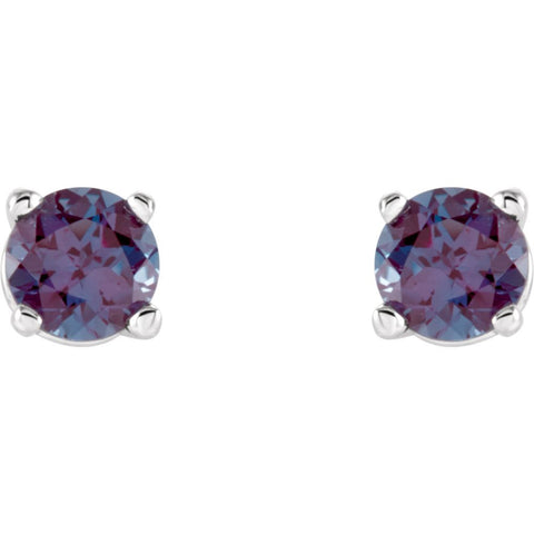 14k White Gold 4mm Round Chatham® Created Alexandrite Earrings