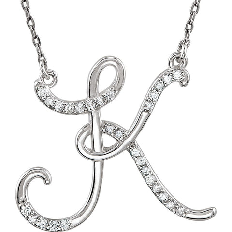 14k White Gold Letter "K" 1/6 CTW Diamond Initial 17" Necklace