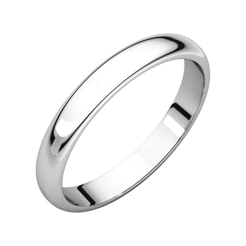 10k White Gold 3mm Half Round Band, Size 4.5