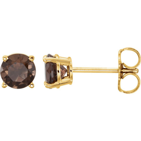 14k Yellow Gold 5mm Round Smoky Quartz Earrings