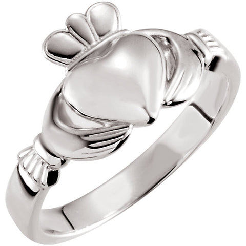 14k White Gold 8.5mm Claddagh Ring Size 11