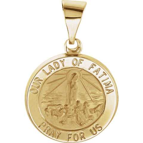 14k Yellow Gold 15mm Round Hollow Fatima Medal