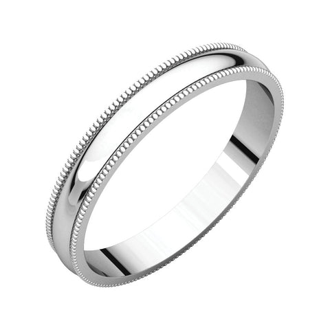 10k White Gold 3mm Light Milgrain Band, Size 4