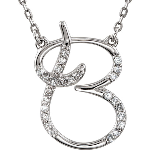 14k White Gold Letter "B" 1/8 CTW Diamond Initial 17" Necklace