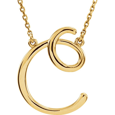 14k Yellow Gold "C" Script Initial 16" Necklace