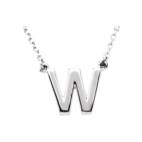 14k White Gold Letter "W" Block Initial 16" Necklace