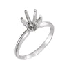 14k White Gold 6.6-7.2mm Round Pre-Notched 6-Prong Solitaire Ring Mounting, Size 6