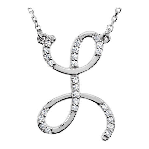 14k White Gold Letter "L" 1/8 CTW Diamond Initial 17" Necklace