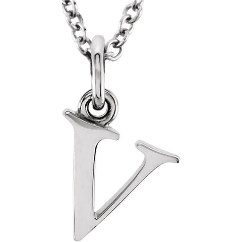 14k White Gold "v" Lowercase Initial 16" Necklace