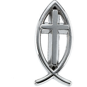 14k White Gold Ichthus (Fish) with Cross Lapel Pin