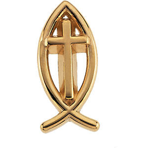 14k White Gold Ichthus (Fish) with Cross Lapel Pin