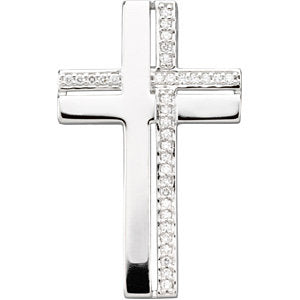 14k White Gold Double Cross Pendant