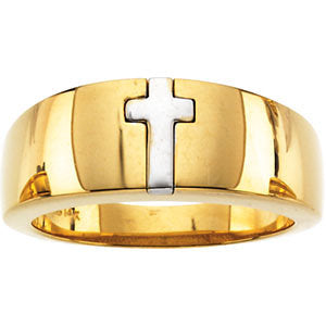 14K Yellow & White Cross Band, Size 7