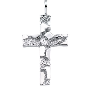 14k White Gold Nugget Cross Pendant