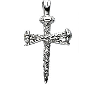 14k White Gold 26x18.2mm Nail Design Cross Pendant