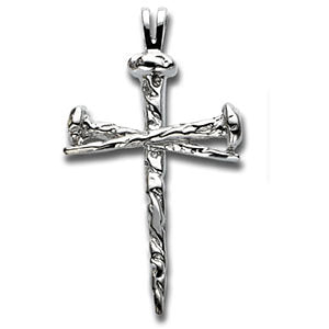 14k White Gold 34x24mm Nail Design Cross Pendant